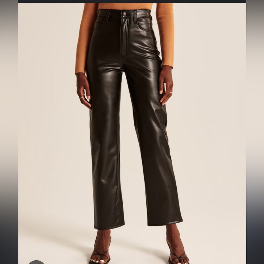 Abercrombie & Fitch Black Ankle Straight Vegan Leather Pants